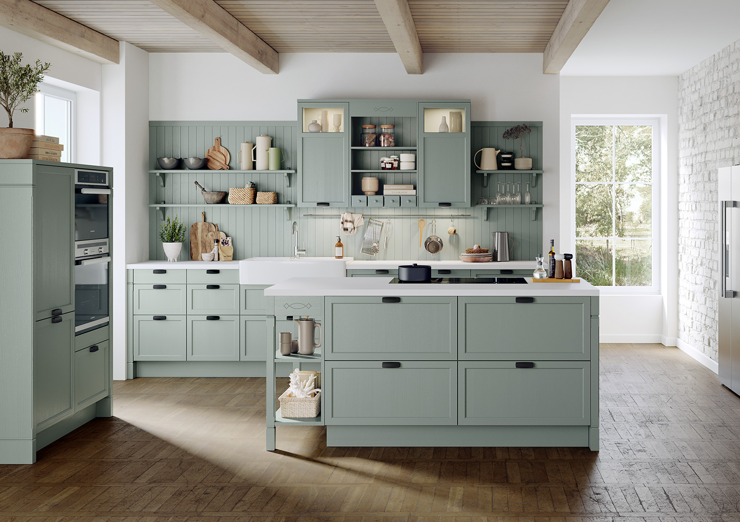 Cocina rústica Häcker concept130 Bristol en eucalipto, vista del espacio