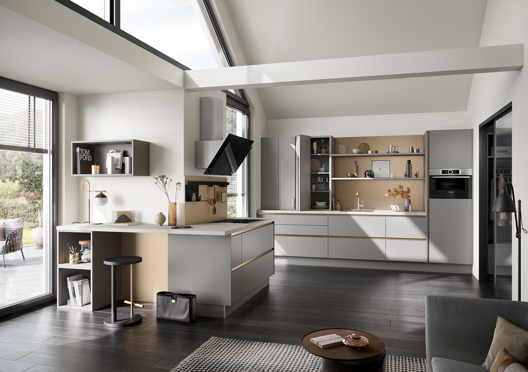 Bild der Küche concept130 CALGARY-GL Samteiche-greige mit Faltaufsatz