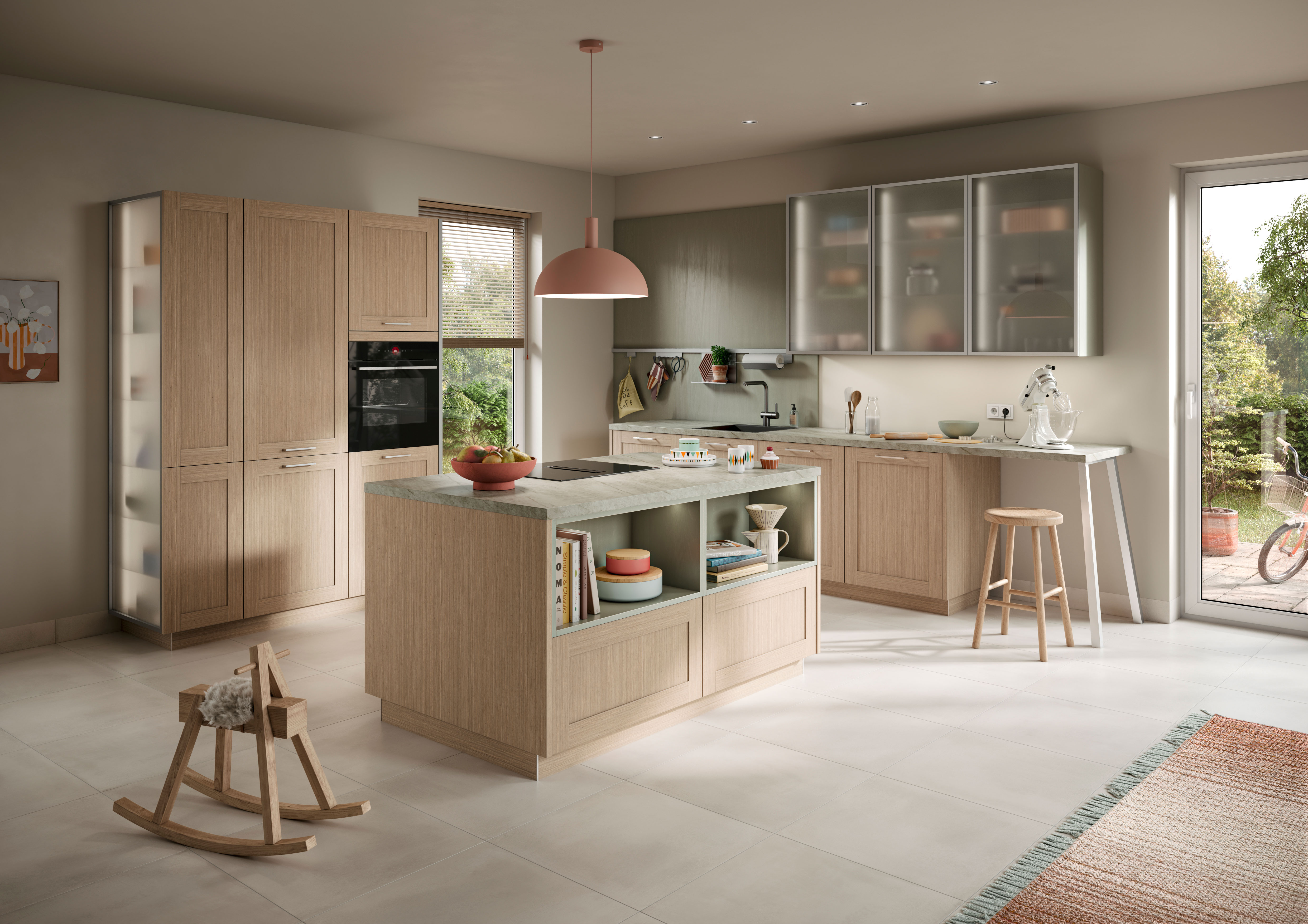 Overall view of a concept130 in Lugano, in Häcker’s “Fine Oak—Light” finish