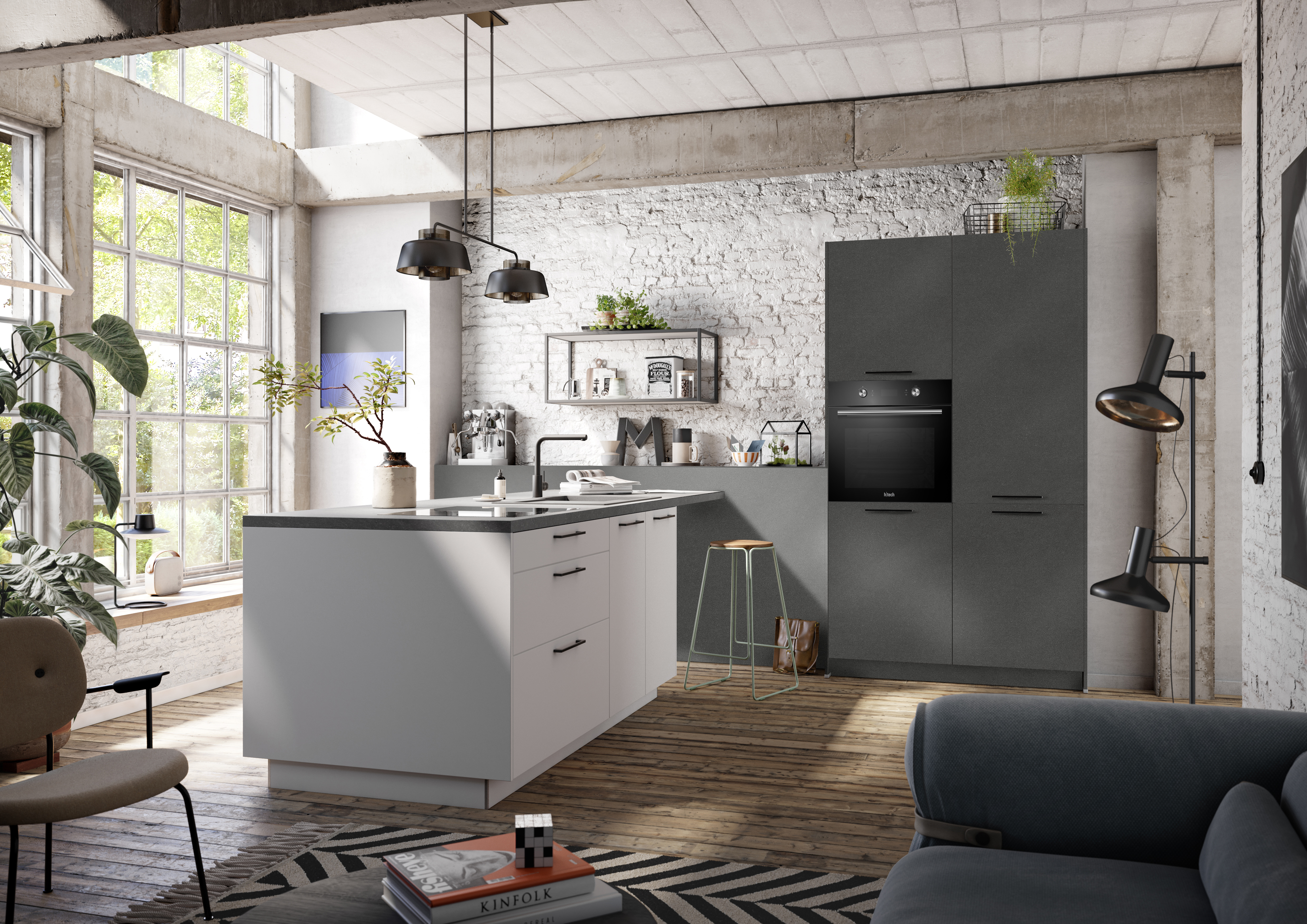 Gesamtansicht concept130 ASTRA Zement-dunkel TOP SOFT Kristallweiß
