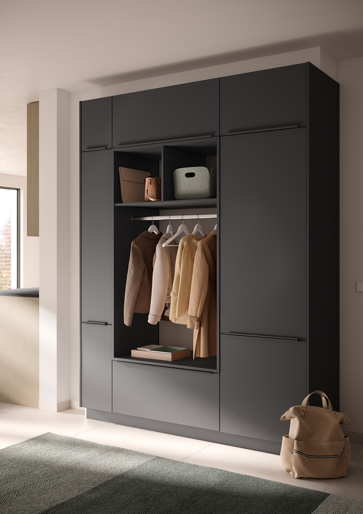 Picture of the wardrobe with Top Soft Graphite surface