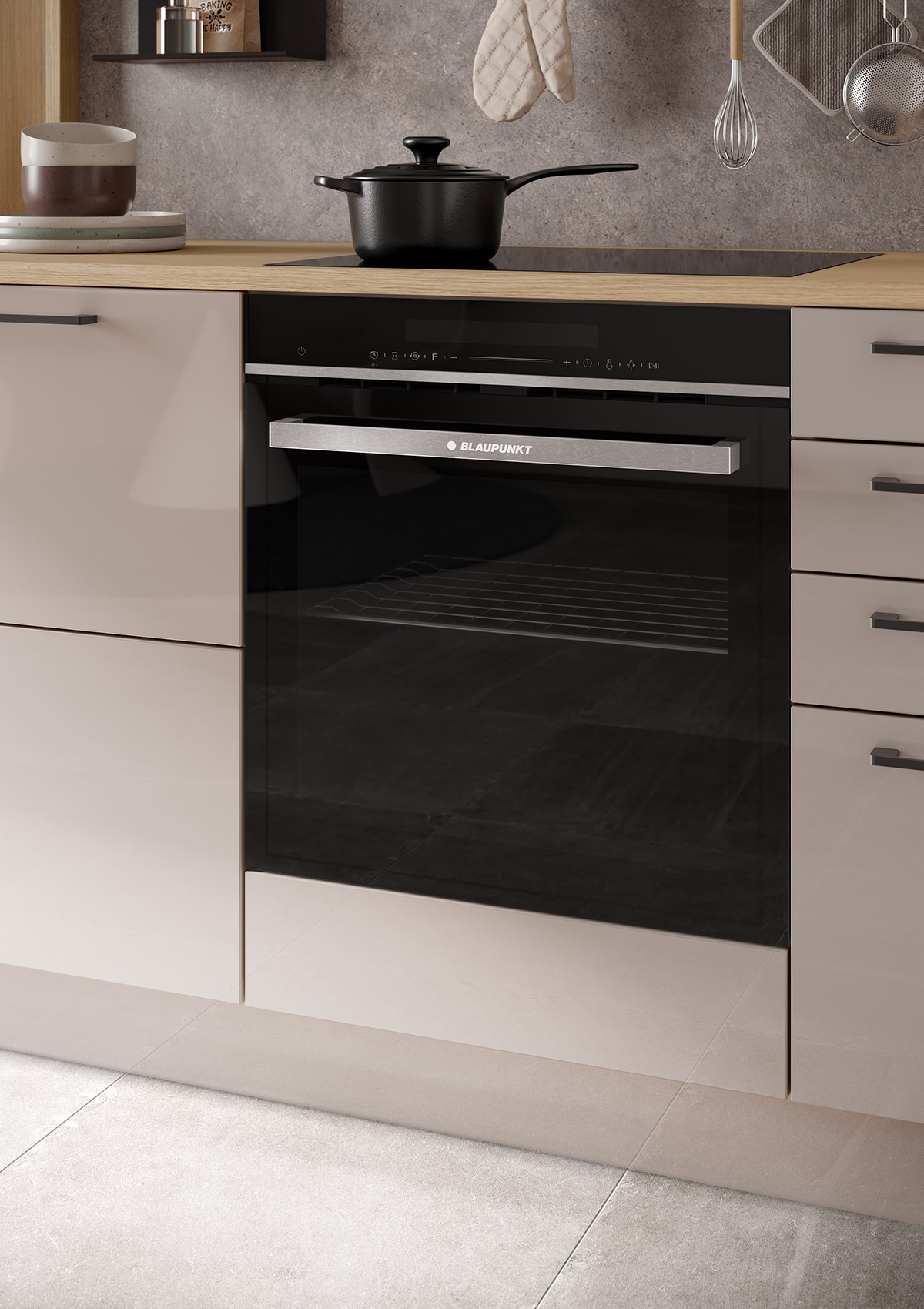 Pictures of a BLAUPUNKT oven integrated into the kitchen unit