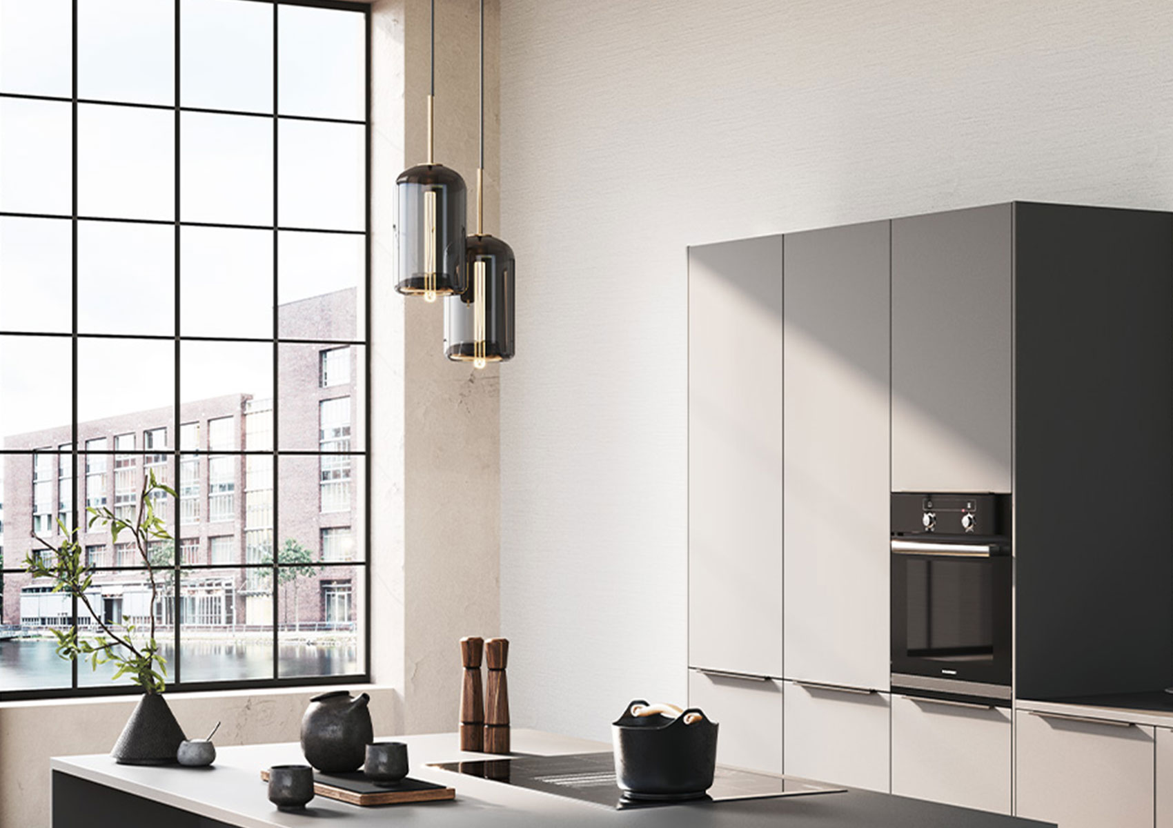 Tall cabinets in TOP SOFT Graphite with BLAUPUNKT built-in oven.