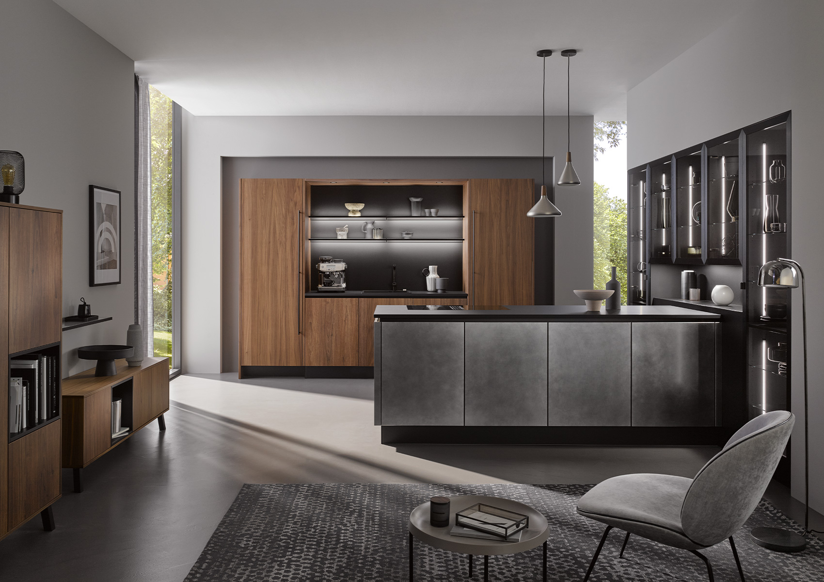 Modern kitchen in anthracite, brown and black