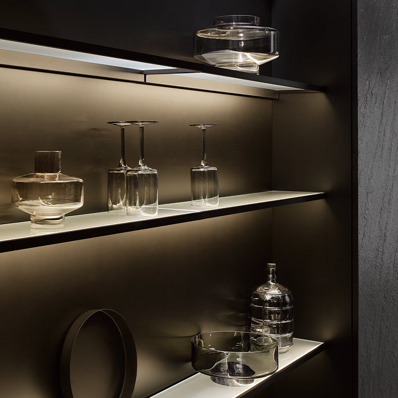 Image of illuminated glass shelves
