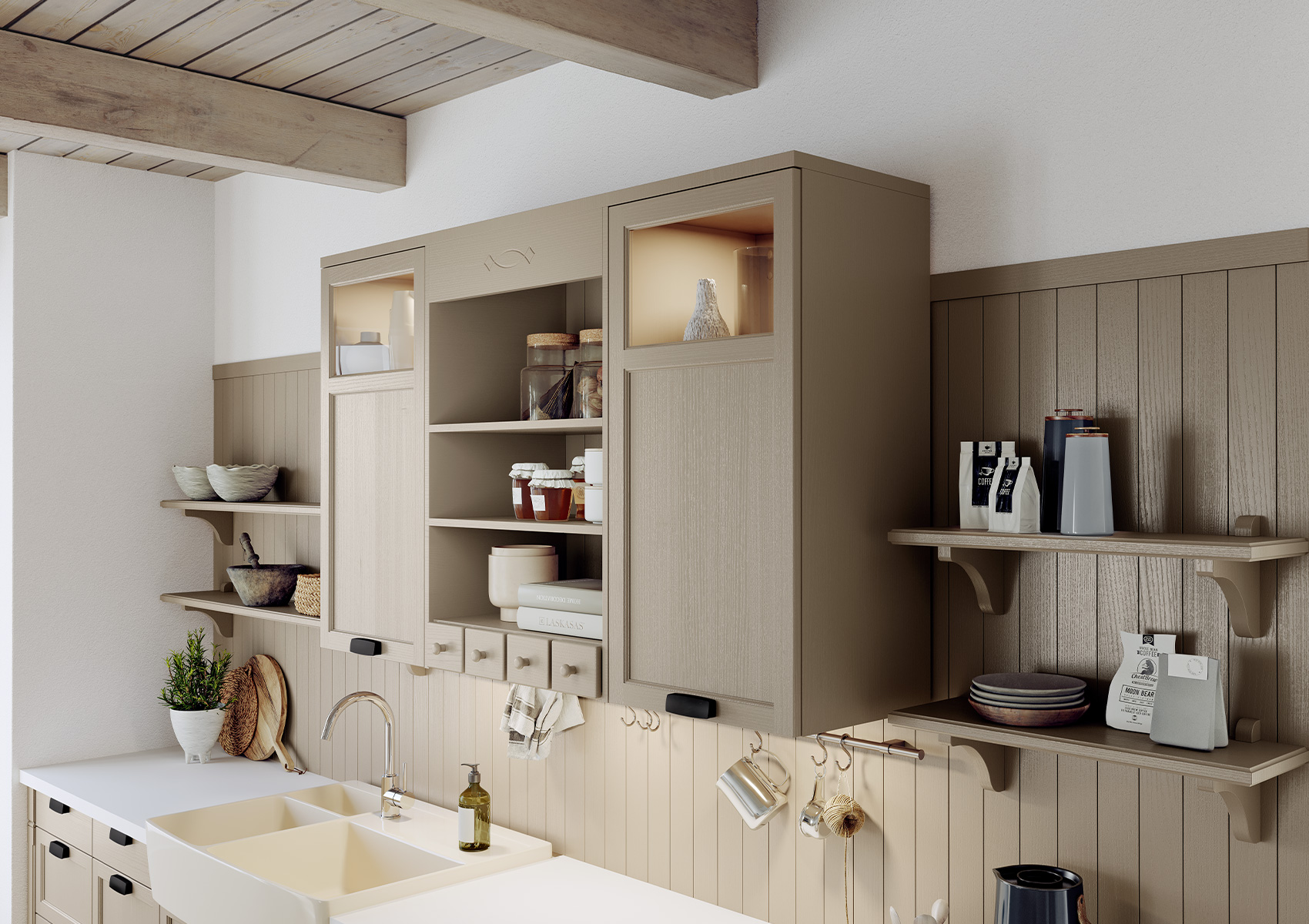 Cocina rústica Häcker concept130 BRISTOL en color Umbra-natur, con un cálido acabado en imitación madera